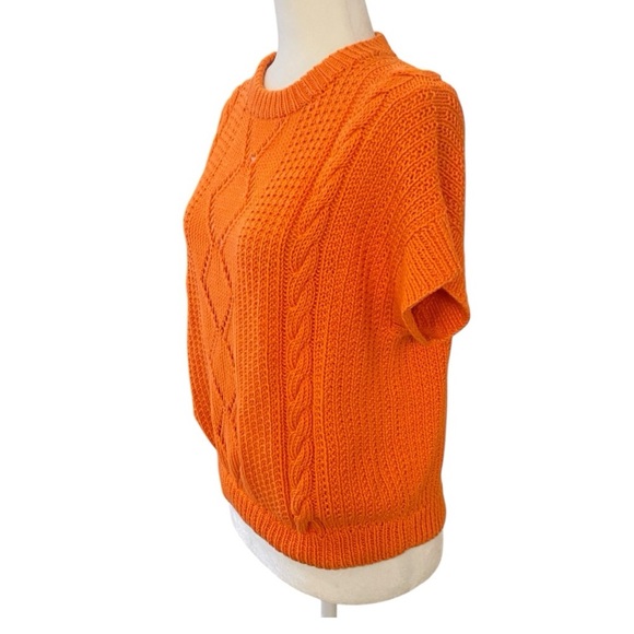 Vintage Handmade Womens Orange Crochet Short Sleeve Sweater - Picture 3 of 5